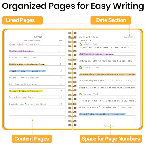 CICPAP Lined Spiral Journal Notebook, A5 College Ruled Notebook for Journaling, Note-Taking, and Daily Planning, Durable Hardcover with an Elegant Design, Yellow - color: G.Yellow