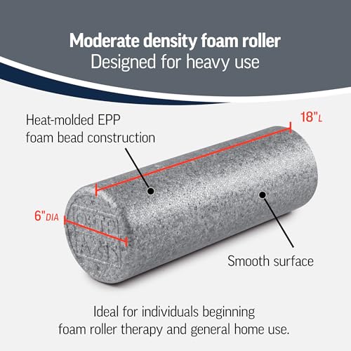 OPTP Silver AXIS Moderately Firm Foam Roller – Round, Silver, 18" x 6" | Moderate density for sports medicine, physical therapy, Pilates, yoga, trigger point myofascial release, Heat-molded EPP foam - size: 18" x 6" Round