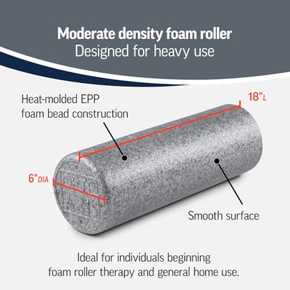 OPTP Silver AXIS Moderately Firm Foam Roller – Round, Silver, 18" x 6" | Moderate density for sports medicine, physical therapy, Pilates, yoga, trigger point myofascial release, Heat-molded EPP foam - size: 18" x 6" Round