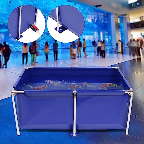 Canvas Fish Pond Blue Cube Canvas Pond Fish Show Tank with Stainless Steel Tubes Collapsible Storage Tank, Ornamental Aquarium Swimming Pool with Drain Blue Aquarium Pool