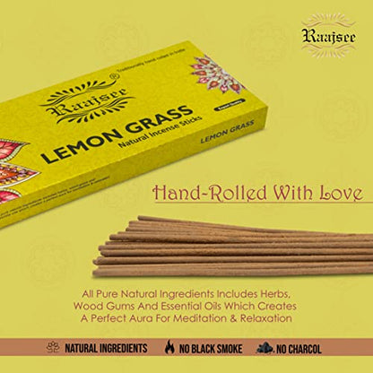 Raajsee Incense Sticks Lemon Grass 100 gm Pack-100% Pure Organic Natural Hand Rolled Free from Chemicals-Perfect for Church, Aromatherapy,Relaxation,Meditation,Positivity & Sensual Therapy - color: Lemongrass