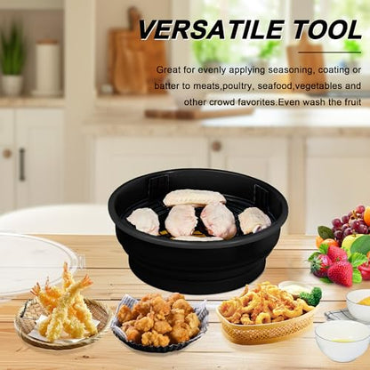 Collapsible Batter Bowl - Breading Bowl Shaker with Lid, Black - color: Black