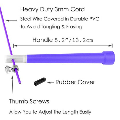 10 FT Adjustable Speed Jump Rope for Crossfit Boxing MMA Double Unders WOD Skipping Workout Fitness Cardio Endurance Training Martial Arts - Adjustable for Men, Women, Children - color: Purple