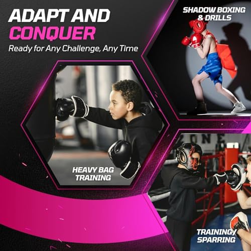 Flexzion Boxing Gloves for Kids 4oz – Training Punching Bag Mitts, Kid Boxing Gloves with Faux Leather & Wrap-Around Wrist Protection for Boys & Girls Ages 3-8 Years - color: Pink Blaze