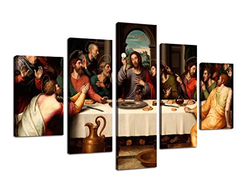 The Last Supper Wall Art Canvas Framed Posters and Prints Art Home Decor for Living Room Modern Artwork Pictures 5 Panel Extra Large HD Printed Painting Gallery Wrap Ready to Hang(60''Wx40''H) - color: Artwork-03, size: 60''Wx40''H