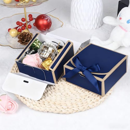 12Pack Small Gift Boxes with Lids, 4.5''x4.5''x2'' Small Boxes for Gifts with Ribbons, Blue Gift Boxes for Present, Birthday, Valentine's Day, Mother's Day, Holiday - color: Blue