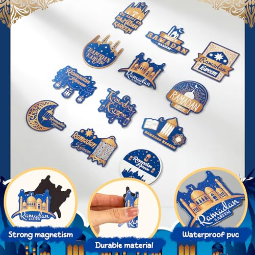 36 Pcs Ramadan Gift Fridge Magnets Eid Mubarak Gift Islamic Home Decor Muslim Gifts for Office Kitchen Party(Blue and Gold) - style: Blue and Gold