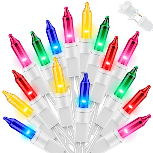 LAMPHOME Christmas String Light,100 Count Incandescent Mini String Light in 19.6ft,Indoor/Outdoor 120V UL Certified Mini Light for Christmas,Wedding,Patio Lawn,Home,Garden,Party (Multicolour) - color: Multi-White Wire, size: 100ct