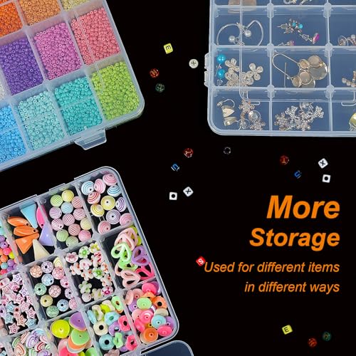 CGCG 3-Pack 18-Grid Clear Plastic Beads Organizer Box 7.9x5.8 | Multi compartment container case with adjustable dividers for small crafts, jewelry, fishing tackle, nail charm stickers