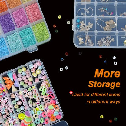 CGCG 3-Pack 18-Grid Clear Plastic Beads Organizer Box 7.9x5.8 | Multi compartment container case with adjustable dividers for small crafts, jewelry, fishing tackle, nail charm stickers