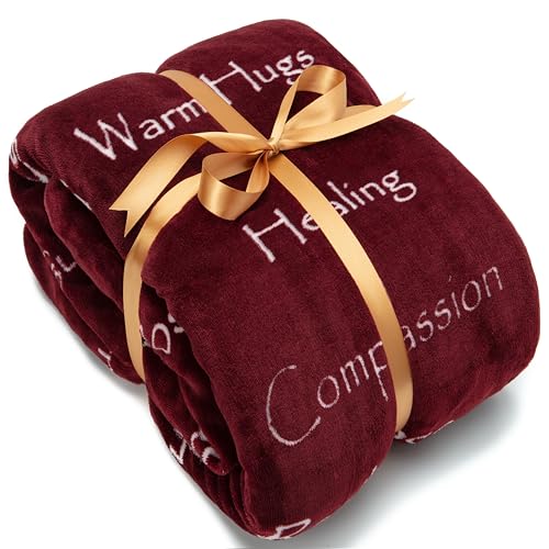 Chanasya Premium Sympathy Warm Hugs Gift Throw Blanket - Healing Gift Cancer Chemo Survivor Get Well Caring Gifts - Comfort Red Gift Blanket for Love Support Strength - Women Men Friend - Maroon - color: Burgundy, size: Standard Throw