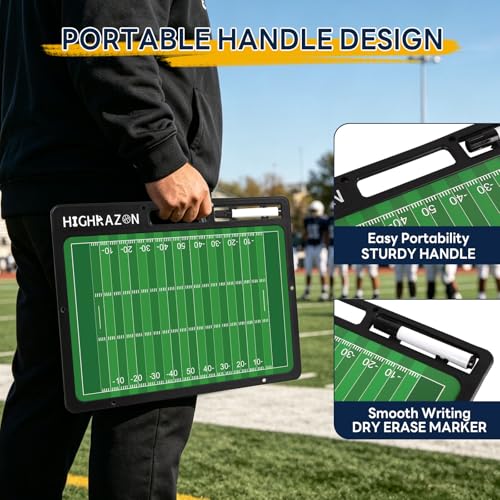 Football Dry Erase Board for Coaches 16.5×12.5, Double Sided Handheld Foldable Tactics Clipboard with Dry Erase Marker and Eraser, Portable Football Coaching Board Perfect Coach Gifts