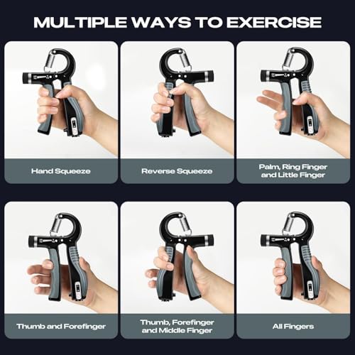 Grip Strength Trainer - Adjustable Resistance 11-132lbs/5-60kg Hand Gripper & Forearm Strengthener Device with Smart Counter for Sports & Rehab - color: Black