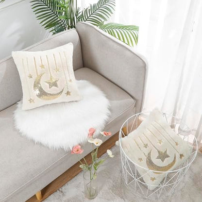 Holibeat Sequin Throw Pillow Covers 18x18 inches Fluffy Ramadan Decoration Pillowcases (Pack of 2) (7stars) - color: 7stars
