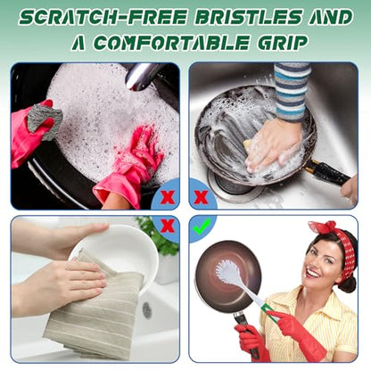 Hsei 20 Pcs Blue and Green Kitchen Scrub Dish Brush Bulk with 11 Inch Anti Slip Handle Cleaning Dish Scrubber with Stiff Bristles Washing Scrub Brushes for Housekeeping for Pots and Pans, Kitchen Sink - color: Blue and Green