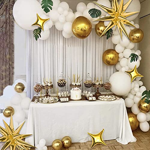 Gold Star Foil Balloons Kit - 6 Pack 12 Point Starburst Cone and Spike Balloons With 10Pcs Four Pointed Stars for Wedding, Baby Shower, Photo Booth, Birthday Party Supplies - style: Gold Star Explosion Balloons