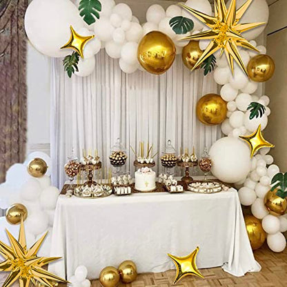 Gold Star Foil Balloons Kit - 6 Pack 12 Point Starburst Cone and Spike Balloons With 10Pcs Four Pointed Stars for Wedding, Baby Shower, Photo Booth, Birthday Party Supplies - style: Gold Star Explosion Balloons