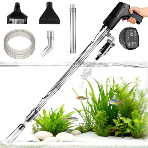 hygger Battery Powered Aquarium Vacuum Gravel Cleaner, 6 in 1 Automatic Fish Tank Vacuum Handle Control, Powerful Gravel Vacuum for Aquarium, Water Changer Sand Washer Water Filter Adjustable Length