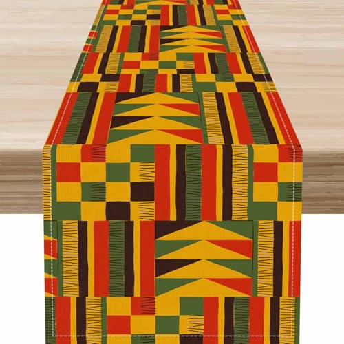 Traditional African Table Runner, Tribal African Colorful Abstract Geometric Print Ethnic Farmhouse Coffee Table Center Decor for Kitchen Dining Patio Holiday Party Indoor Outdoor, 13"x36" Inch - color: African-11, size: 13x36" Table Runner