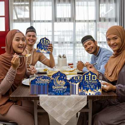 40 Pack Ramadan Eid Mubarak Party Supplies Disposable Eid Mubarak Napkins 2 in 1 Ramadan Eid Mubarak Napkins Eid Mubarak Decorations Ramadan for Eid Party Supplies (6.5X6.5 in) (Blue)