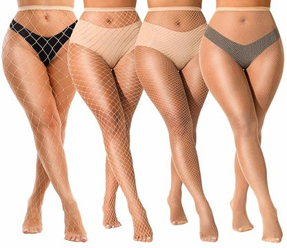 lmotpe Plus Size Fishnet Tights Stockings Women's High Waist Stockings for Women - color: Nude Lms Es Mesh 4