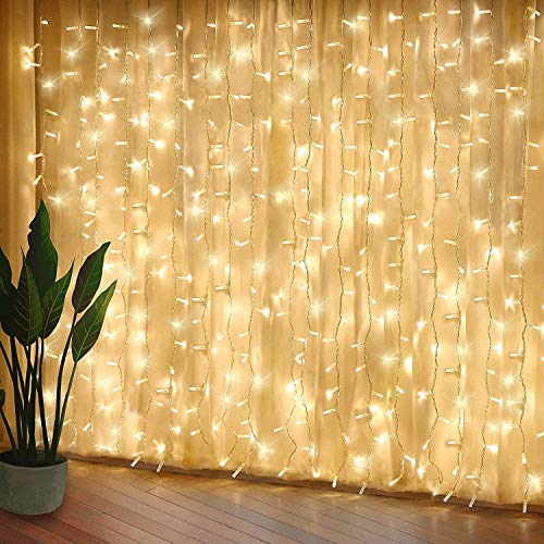 6.6x6.6 Ft Curtain Lights, Warm White Christmad Fairy Wall Decoration