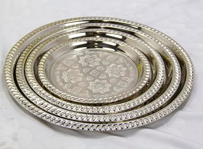 Moroccan Tea Tray Serving Cocktail Silver Handmade Fez Small Or Large Round (13 Inch) - size: 13"
