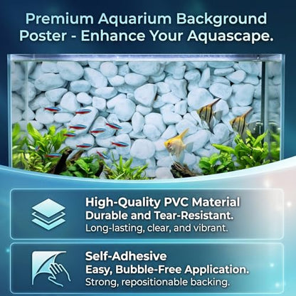 HEEPDD Aquarium Background, 91x50 Cm White Pebbles Pattern PVC Self Adhesive Wallpaper No Removal Terrarium Background for Fish Tank Decoration - size: 91*50CM