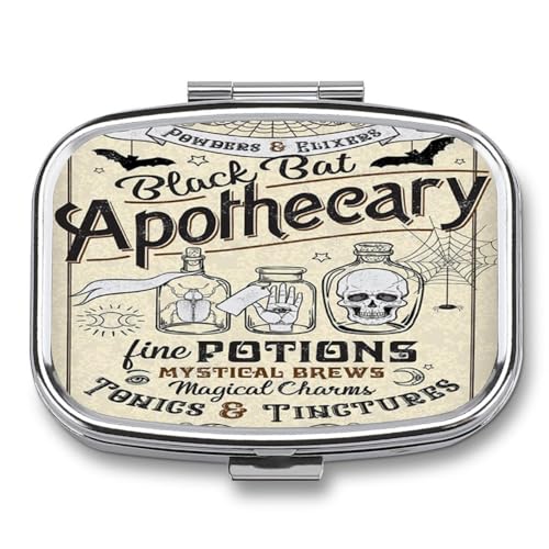 Metal 2 Compartment Pill Organizer Travel Friendly Portable Compact Pill Box Cute Pill Case to Hold Vitamins,Fish Oil,Supplements,Meds,Tablet for Purse,Pocket. (Apothecary) - color: Apothecary