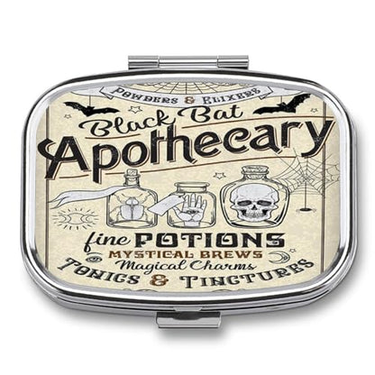 Metal 2 Compartment Pill Organizer Travel Friendly Portable Compact Pill Box Cute Pill Case to Hold Vitamins,Fish Oil,Supplements,Meds,Tablet for Purse,Pocket. (Apothecary) - color: Apothecary