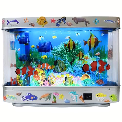 Fake Fish Tank Lamp - Moving Aquarium Night Light with Virtual Ocean Effect, 80s Retro Design for Adult Relaxation, Frutiger Aero Artificial Aquarium Decorative Lamp (US Plug)