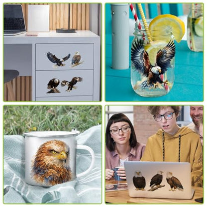 arricraft 10 Sheets Animal Theme UV DTF Cup Wrap for 16OZ Glass, Single Eagle Rub on Decals PVC Transfer Stickers for DIY Cups Window Home Printing Decoration 24x11cm/9.4x4.3inch - style: Single Eagle Theme