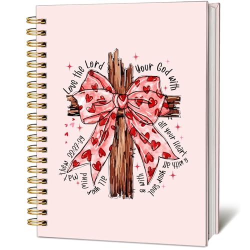 Pink Bow Cross Notebook - Hardcover Bible Verse Jounal, Christian Gift for Women, Religions Journaling for Church Notes Scripture Study Stationery Supplies - color: Pink Bow Cross