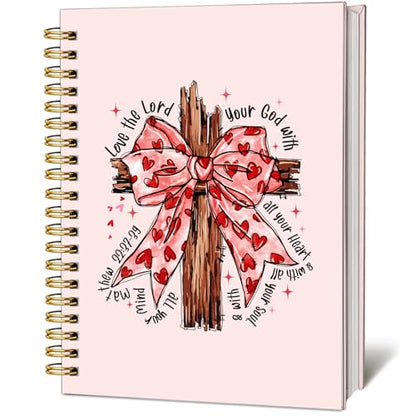 Pink Bow Cross Notebook - Hardcover Bible Verse Jounal, Christian Gift for Women, Religions Journaling for Church Notes Scripture Study Stationery Supplies - color: Pink Bow Cross