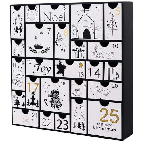 Juegoal Advent Calendar, 11.8'' Black Wooden Advent Calendars with 25 Storage Drawers Countdown to Christmas 2025, Christmas Advent Holiday Decor - color: Black