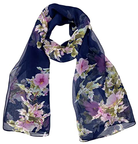 Xyueanlo Scarfs for Women Lightweight Scarves Fashion Print Floral Pattern Scarf Shawls - color: P-navy Blue