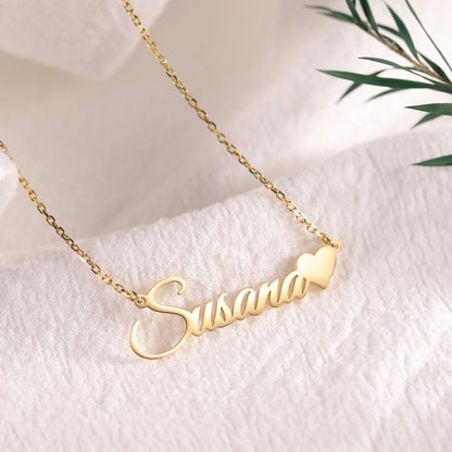 TinyName Custom Name Necklace Personalized 18K Gold Plated Nameplate Customized Jewelry Gift for Women - color: Horizontal Name Necklace-Heart 2