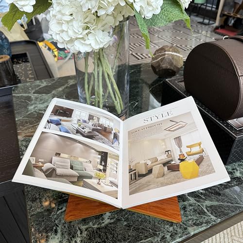 Wood Grain Acrylic Book Stand, X-Shaped Open Book Display Stand & Cookbook Holder for Kitchen Counter, Coffee Table, Bible, Quran, Magazines, Textbooks, Recipes