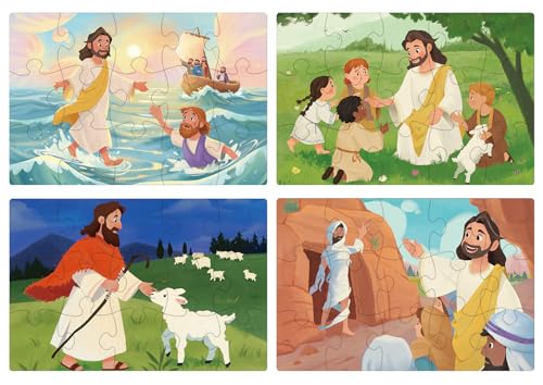 Bible Puzzles Kids, 4-in-1 Wooden Puzzles in Box, New Testament - style: New Testament A