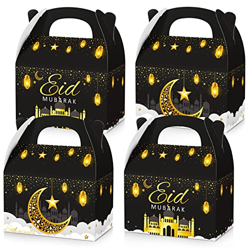 TaoBary 24 Pack Ramadan Treat Boxes Eid Mubarak Gift Boxes Mosque Star Moon Lantern Party Favor with Handle Bulk Ramadan Goodie Candy Bag for Eid Al Fitr Packages Supplies(Black Gold) - color: Black Gold