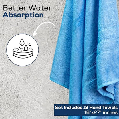 Simpli-Magic Cotton Hand Towels, 12 Pack, 16” x 27”, Blue - color: Blue