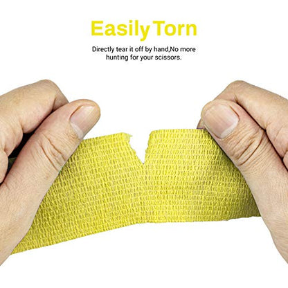 FRESINIDER 9 Rolls Self Adhesive Wrap Athletic Tape Gauze, Breathable Elastic Cohesive Bandage for Sports Injury & Pet (7 Pcs 2" x 5 Yards + 2 Pcs 1" X 5 Yards) (Yellow) - color: Yellow