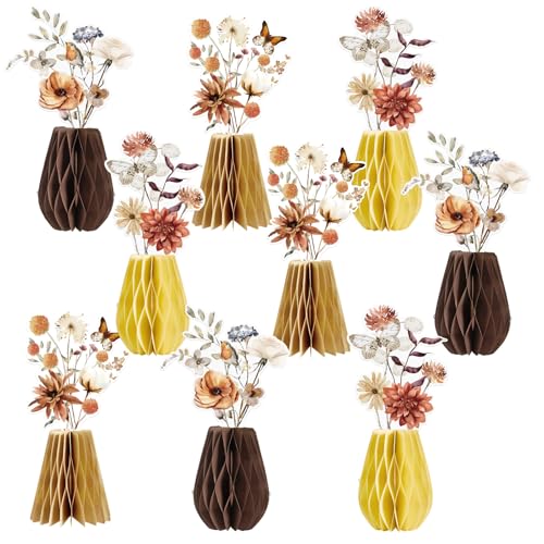 Paper Jazz Boho Flowers Table Decoration,9pcs Fall Centerpieces for Tables,Brown Champagne Beige Paper Flowers for Home Indoor,Dahlia Decoration for Baby Shower Neutral Birthday Wedding - color: Autumn Dahlias