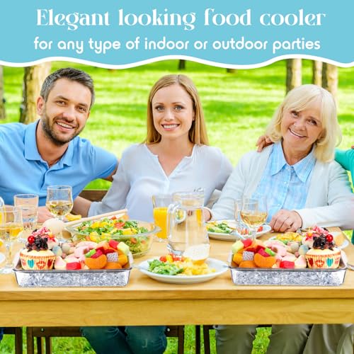 Baderke 6 Set 8.7x5.5'' Small Chilled Serving Tray for Parties with Tongs, Ice Chilled Platter Cold Serving Dish for Charcuterie Dip Fruit Seafood Vegetable Salad Appetizer Shrimp Cocktail(Sliver)