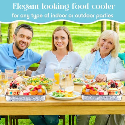 Baderke 6 Set 8.7x5.5'' Small Chilled Serving Tray for Parties with Tongs, Ice Chilled Platter Cold Serving Dish for Charcuterie Dip Fruit Seafood Vegetable Salad Appetizer Shrimp Cocktail(Sliver)