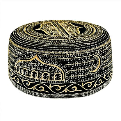 Muslim Prayer Hat for Men Worship Hat Islamic Muslim Prayer Hats Cap Beanie Headwear for Ramadan Eid - color: Gold