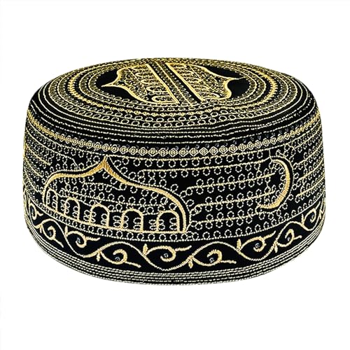 Muslim Prayer Hat for Men Worship Hat Islamic Muslim Prayer Hats Cap Beanie Headwear for Ramadan Eid - color: Gold