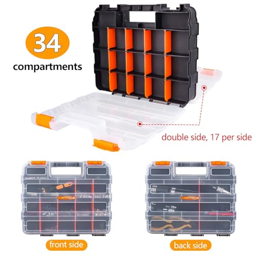 HobbyPark RC Hardware Organizer Box Adjustable Compartments Removable Dividers Durable Plastic Double Side Tools Box Screw Organizer For Nuts, Bolts, Screws, Nails, Small Parts, Tools