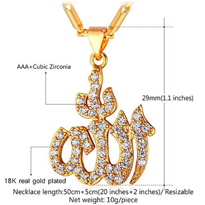 U7 Allah Pendant Necklace with Chain Platinum / 18K Gold Plated Muslim Jewelry Islamic Pendant - color: Personalized Gold Iced Out Allah