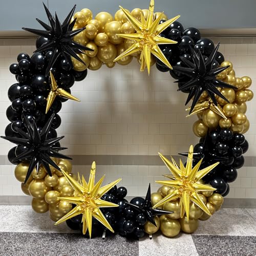 Black Gold Star Balloons, 6PCS 22 Inch Foil Explosion Star Balloons - color: Gold Black